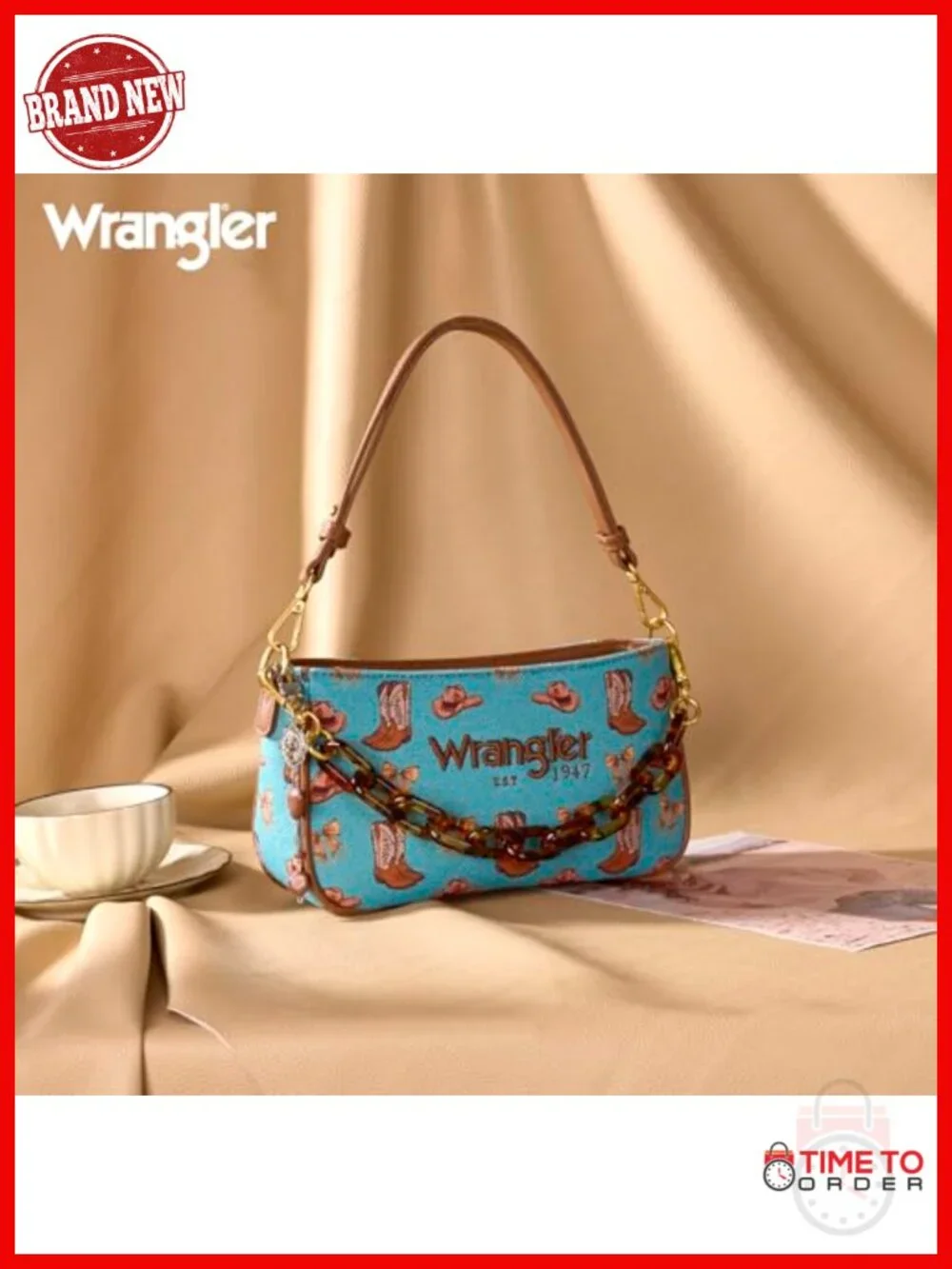 Canvas Western Hobo Handbag with Adjustable and Chain Strap
